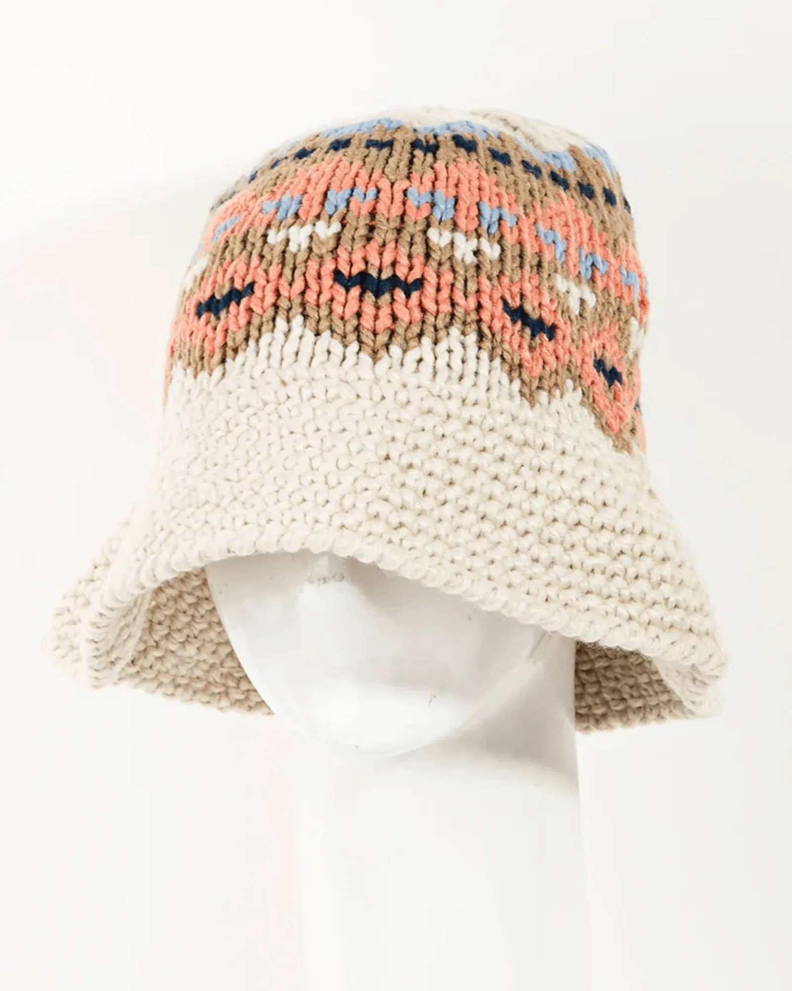 Fair Isle Sweater Knit Bucket Hat | IVORY
