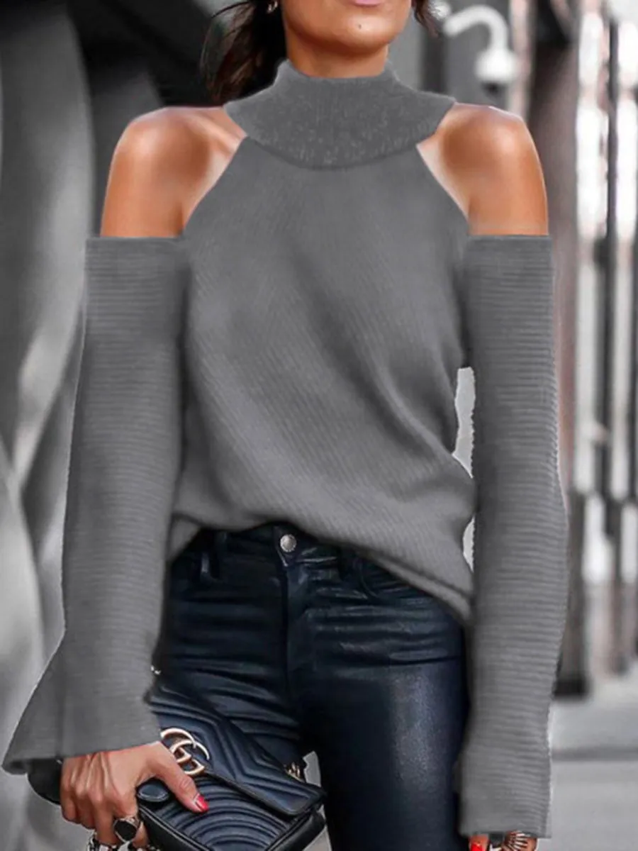 Fashion Simple High Neck Long Sleeve Sweater