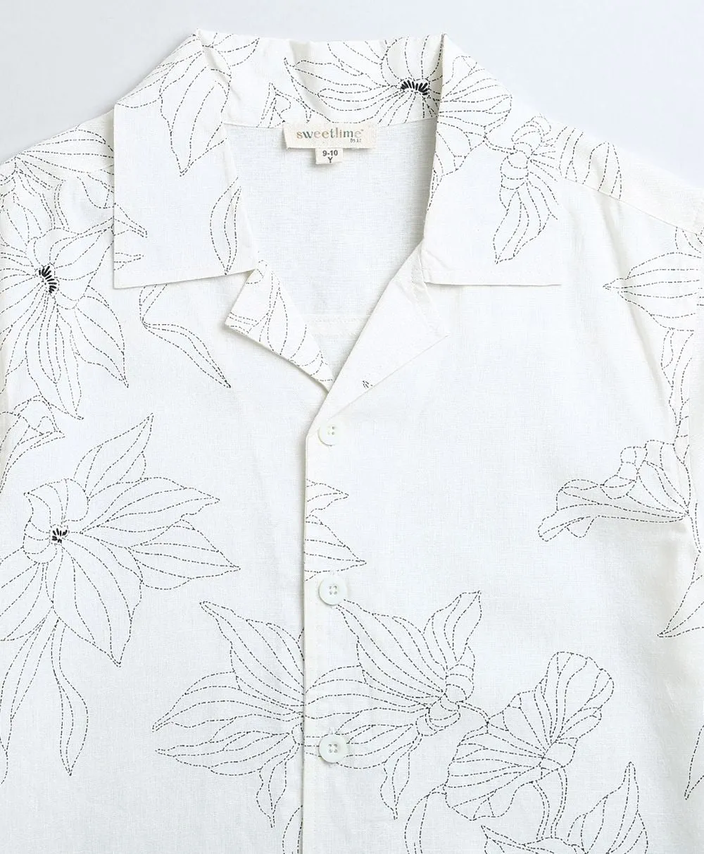 Father-Son Twinning Floral Print Viscose Linen Blend Casual Shirt