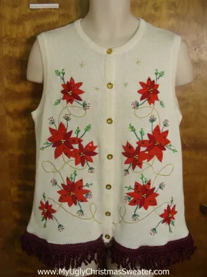 Festive Ivory and Red Christmas Sweater Vest