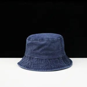 Flat Top Streetwear Style Washed Denim Fisherman Hat