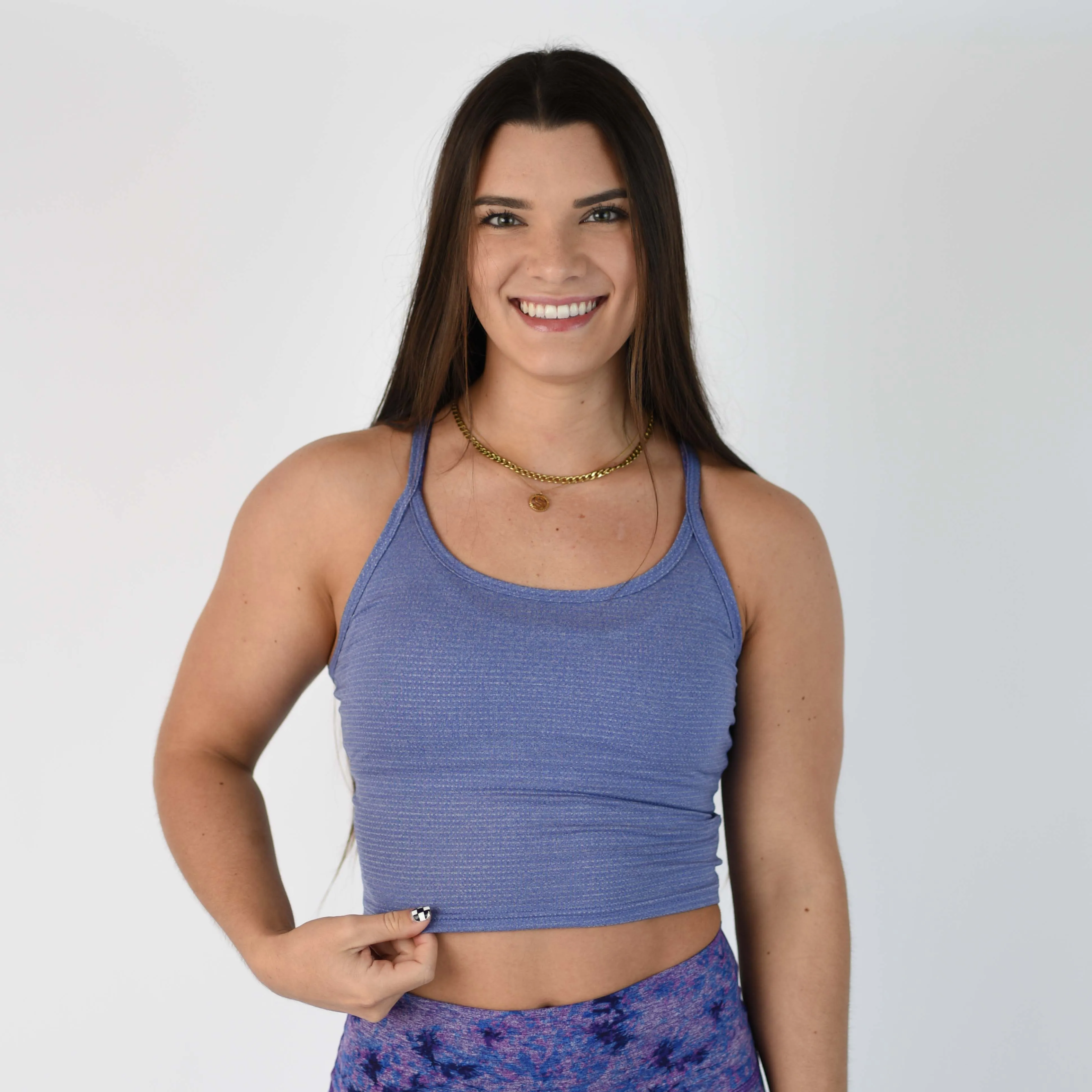 FLEO Switch Up Crop Tank - Heather Light Cobalt