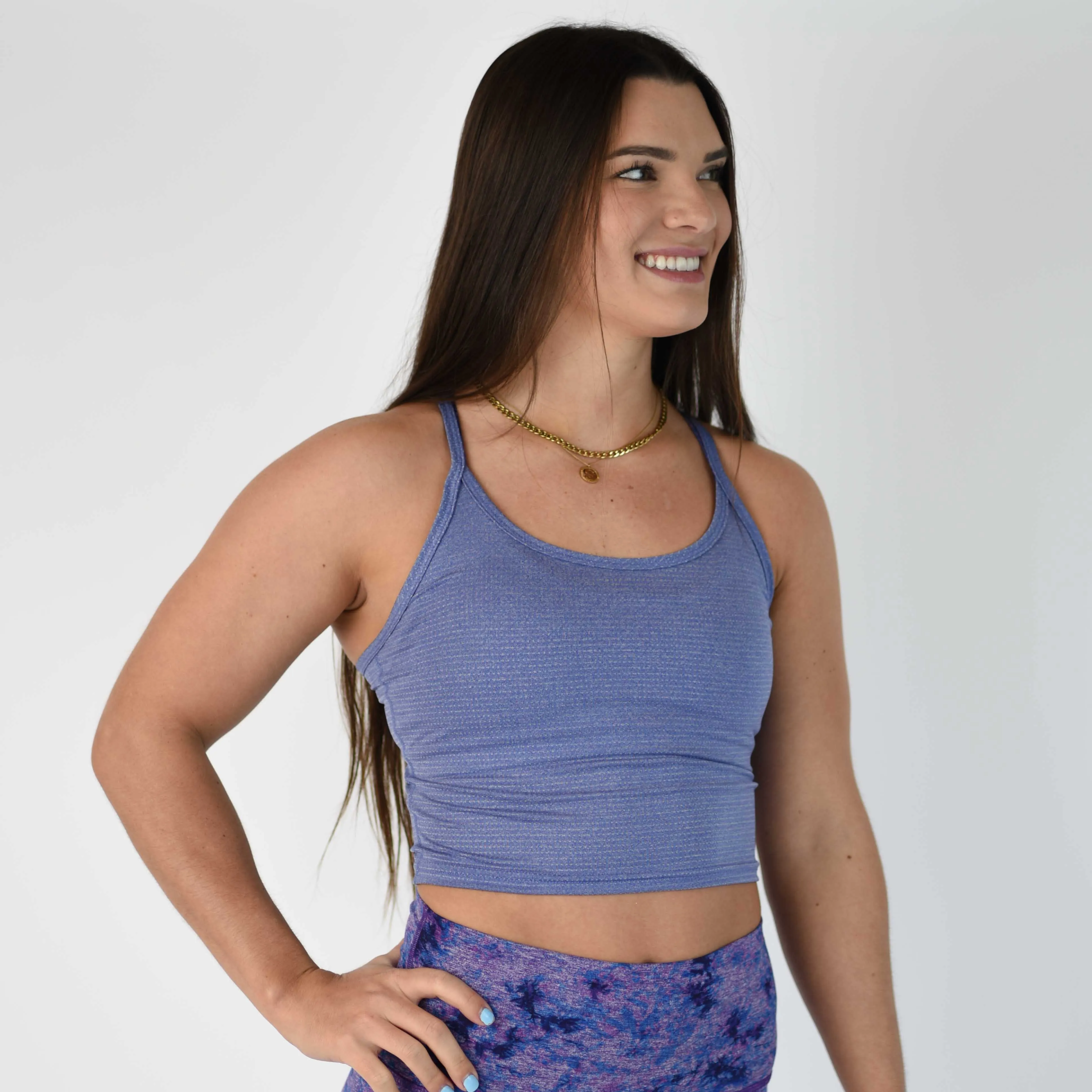 FLEO Switch Up Crop Tank - Heather Light Cobalt