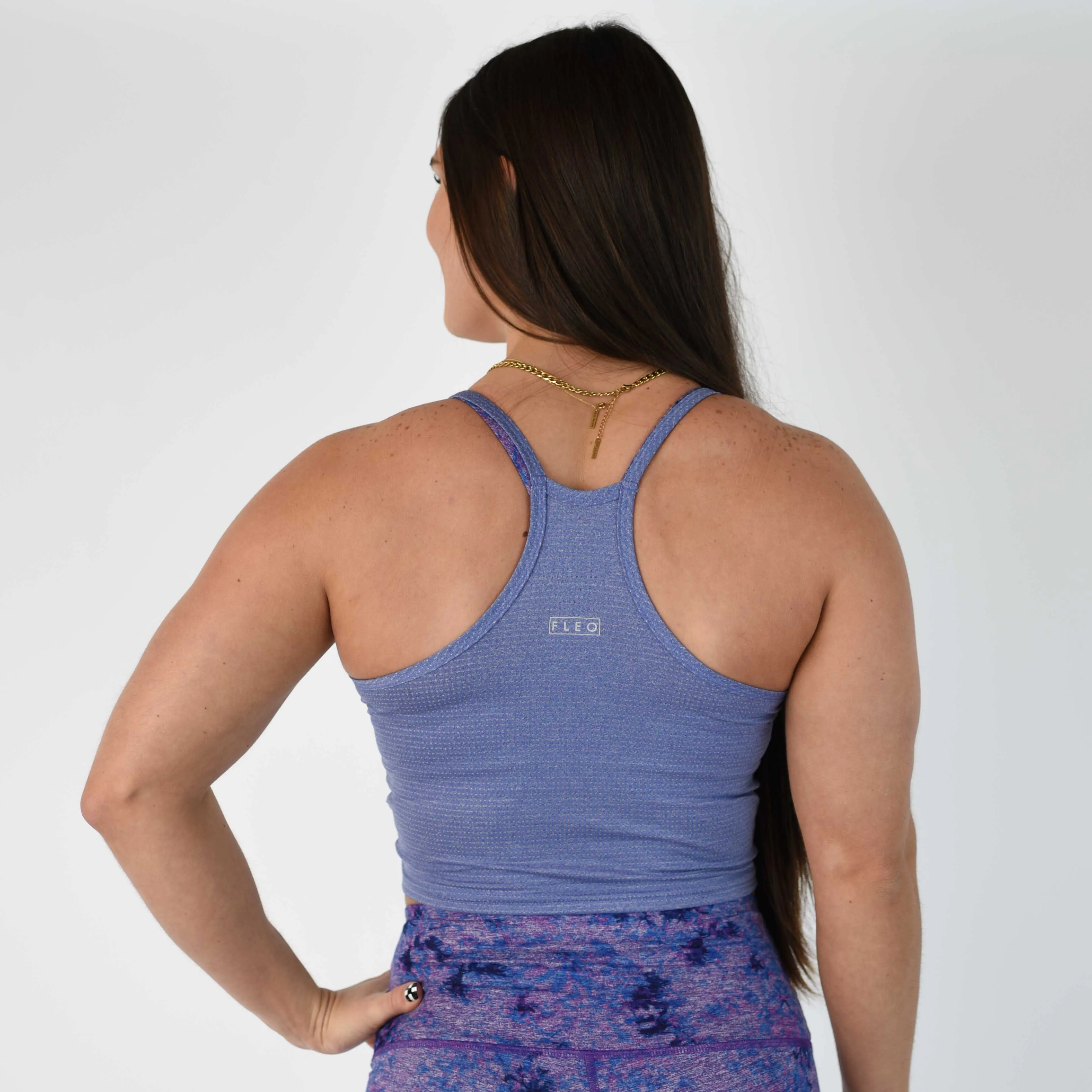 FLEO Switch Up Crop Tank - Heather Light Cobalt