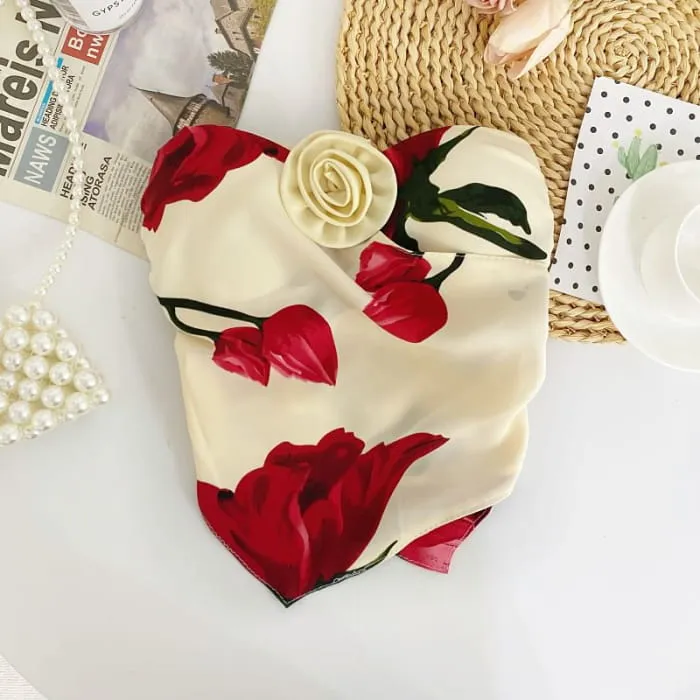 Floral Flower Accent Asymmetrical Crop Tube Top