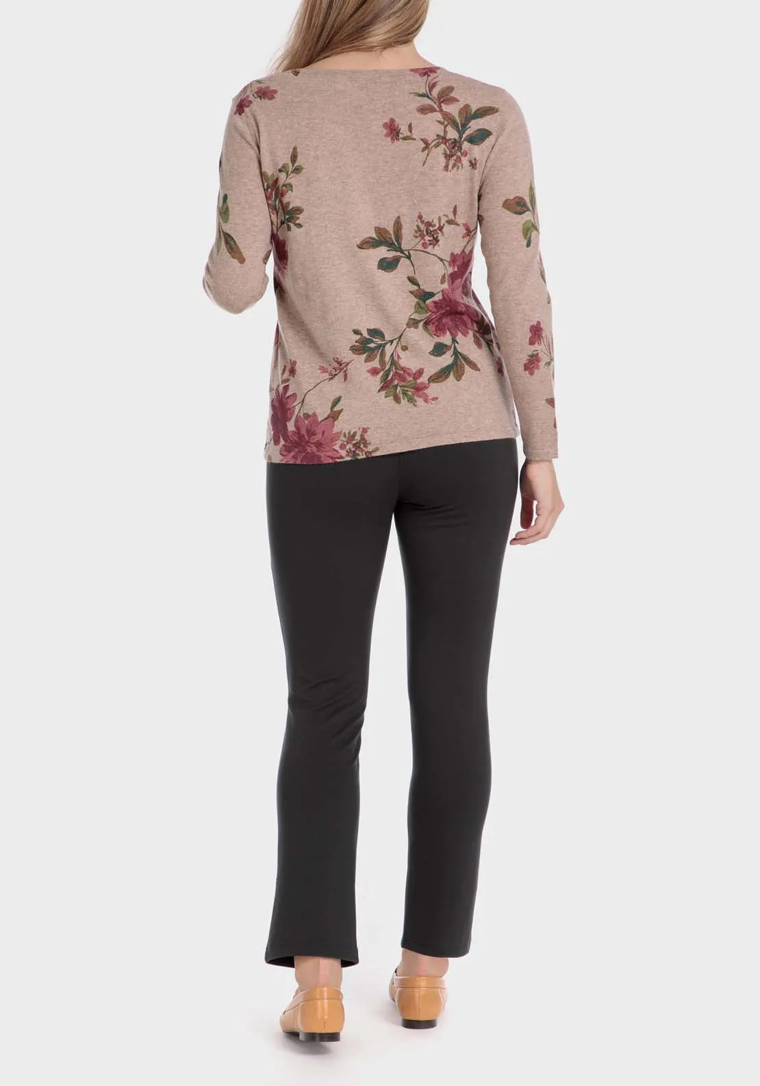 Floral Print Sweater - Beige