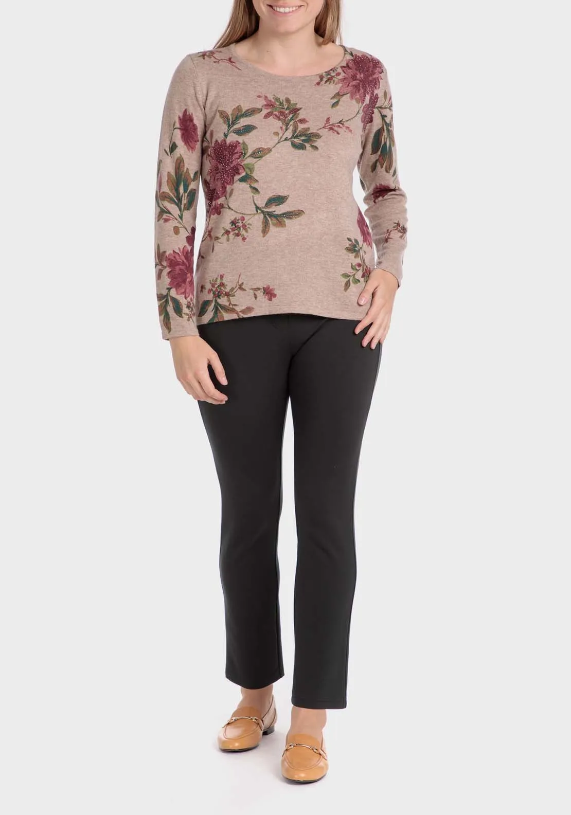 Floral Print Sweater - Beige