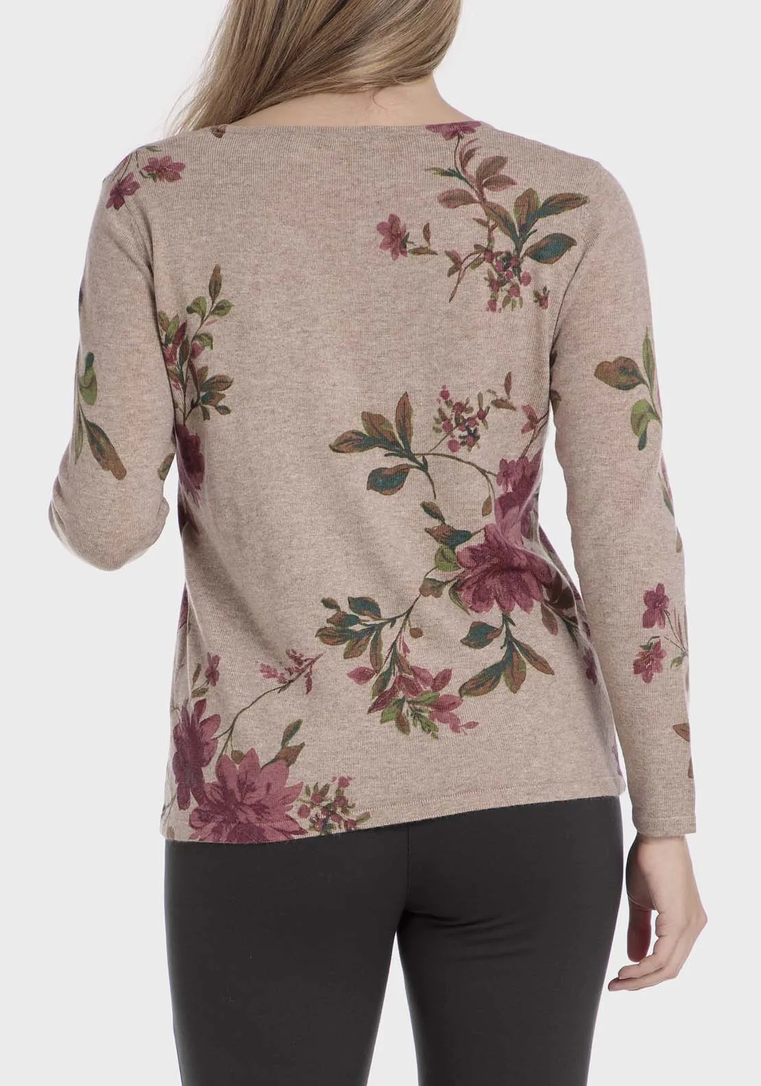 Floral Print Sweater - Beige