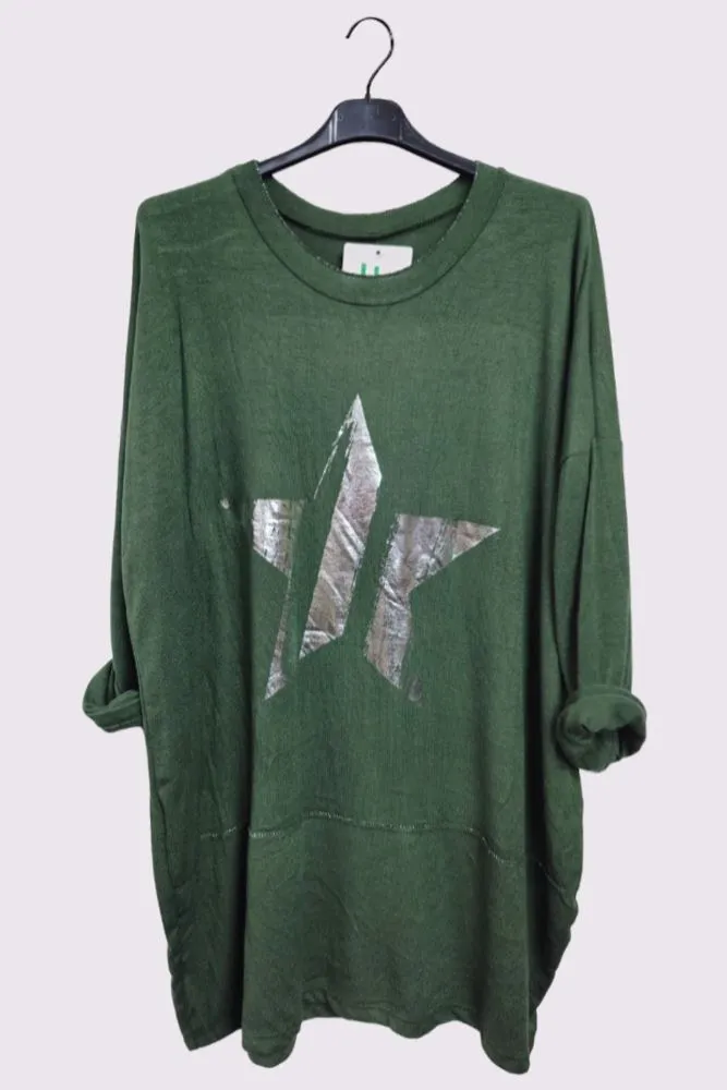 Foil Star Pattern Viscose Top