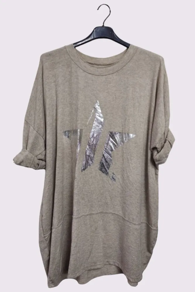 Foil Star Pattern Viscose Top
