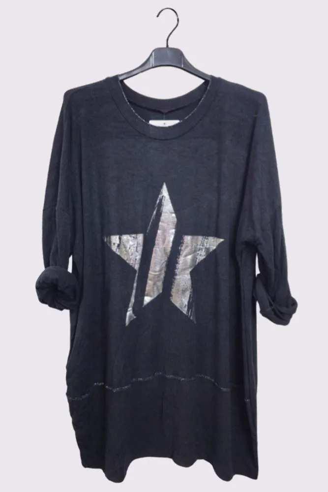 Foil Star Pattern Viscose Top