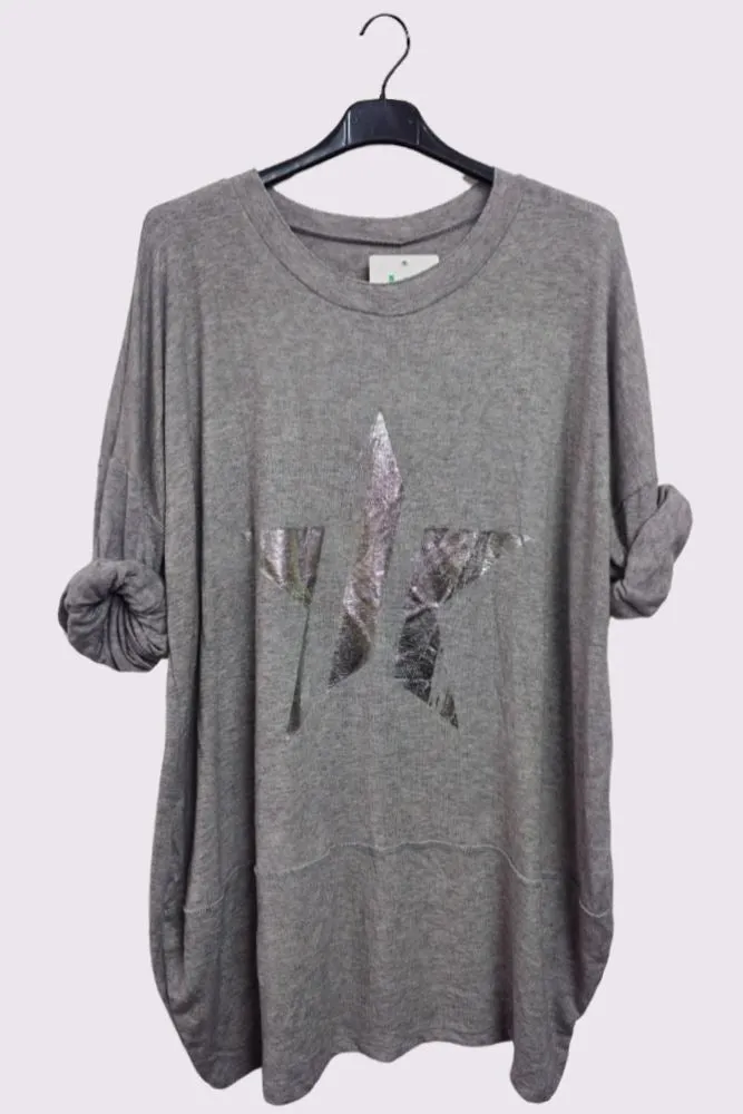 Foil Star Pattern Viscose Top