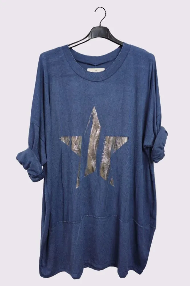 Foil Star Pattern Viscose Top
