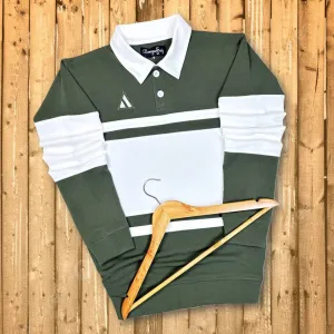Full Sleeve Collar T-Shirt Forest Green & White 2-Stripes