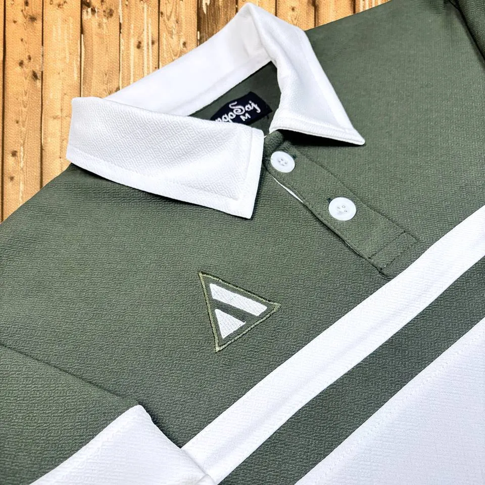 Full Sleeve Collar T-Shirt Forest Green & White 2-Stripes