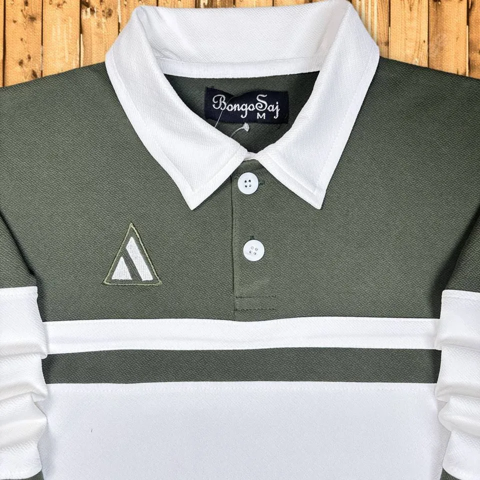Full Sleeve Collar T-Shirt Forest Green & White 2-Stripes