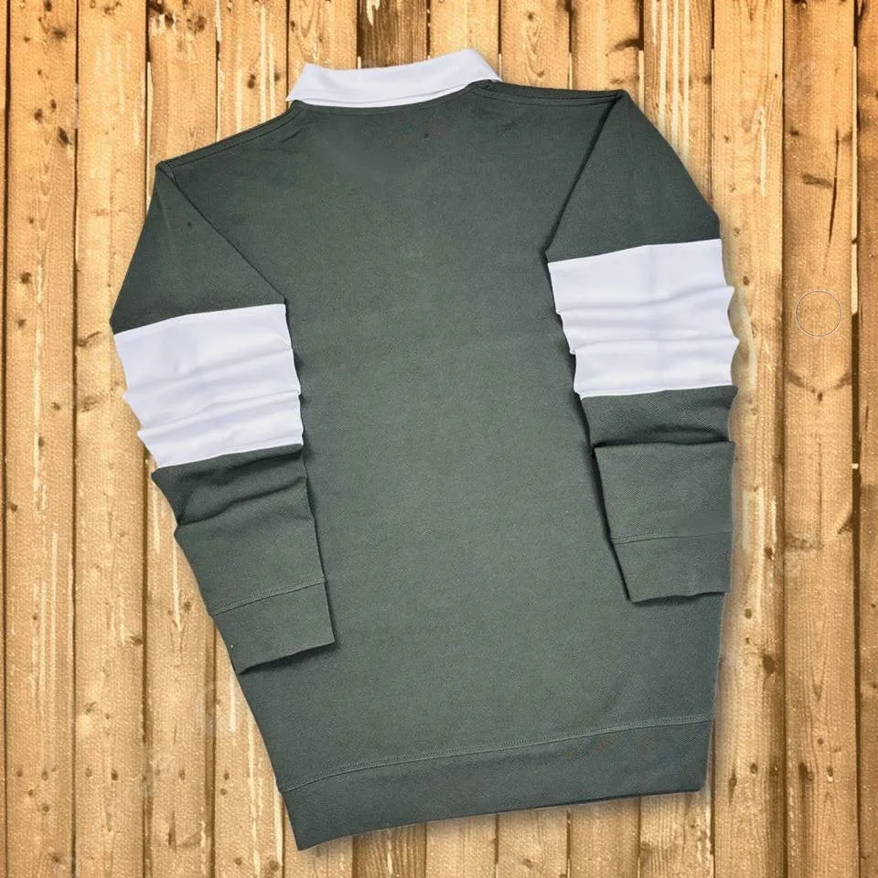 Full Sleeve Collar T-Shirt Forest Green & White 2-Stripes