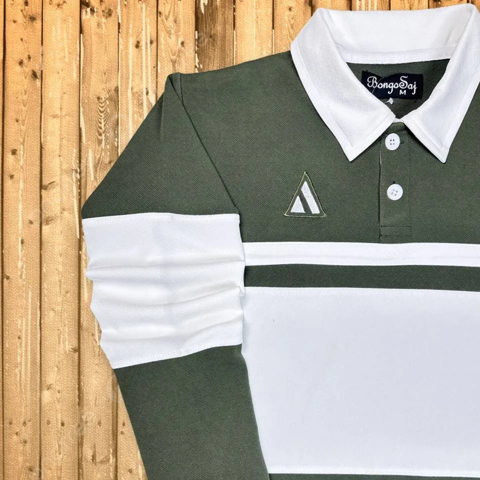 Full Sleeve Collar T-Shirt Forest Green & White 2-Stripes