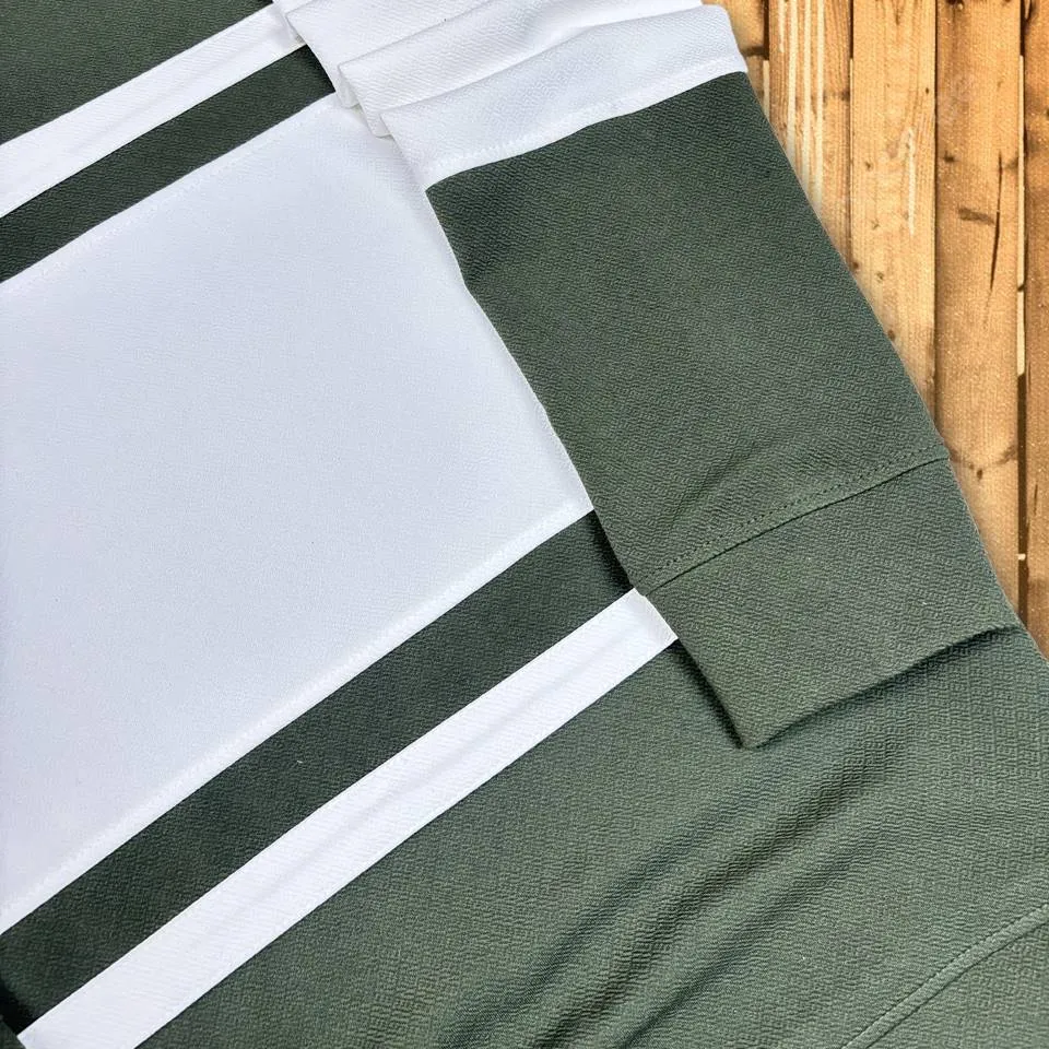Full Sleeve Collar T-Shirt Forest Green & White 2-Stripes