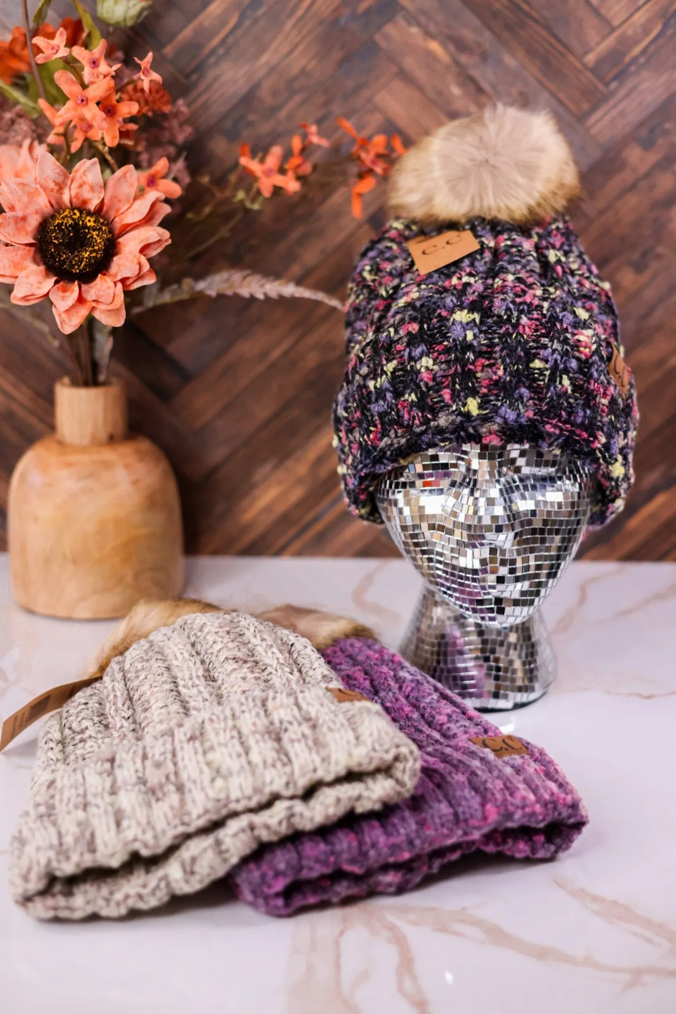Fuzzy Popcorn Confetti Fur Pom Beanie