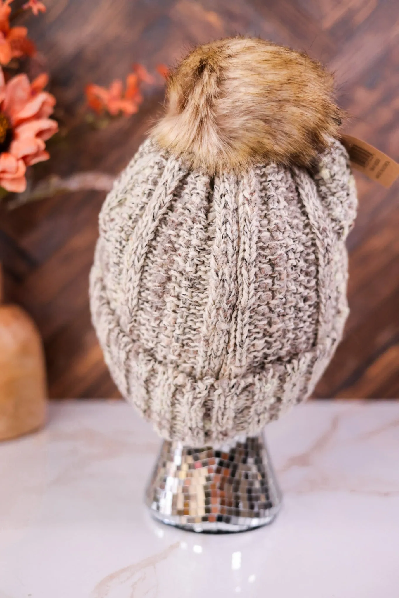 Fuzzy Popcorn Confetti Fur Pom Beanie