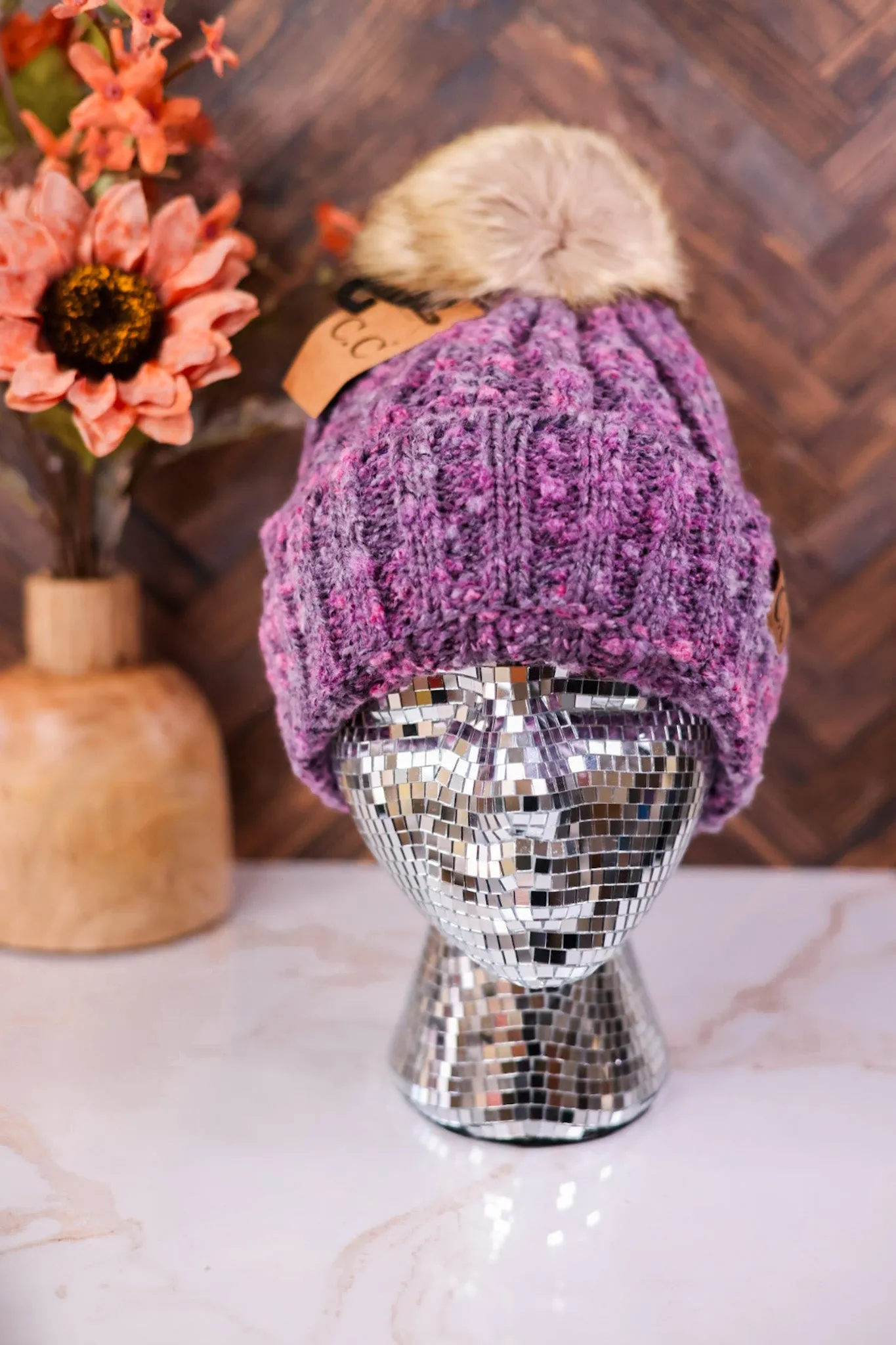 Fuzzy Popcorn Confetti Fur Pom Beanie