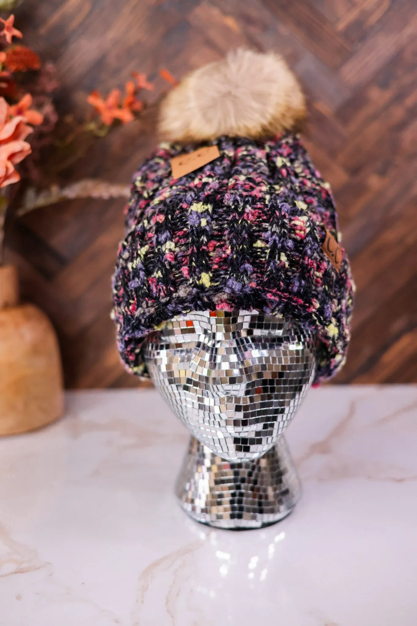 Fuzzy Popcorn Confetti Fur Pom Beanie