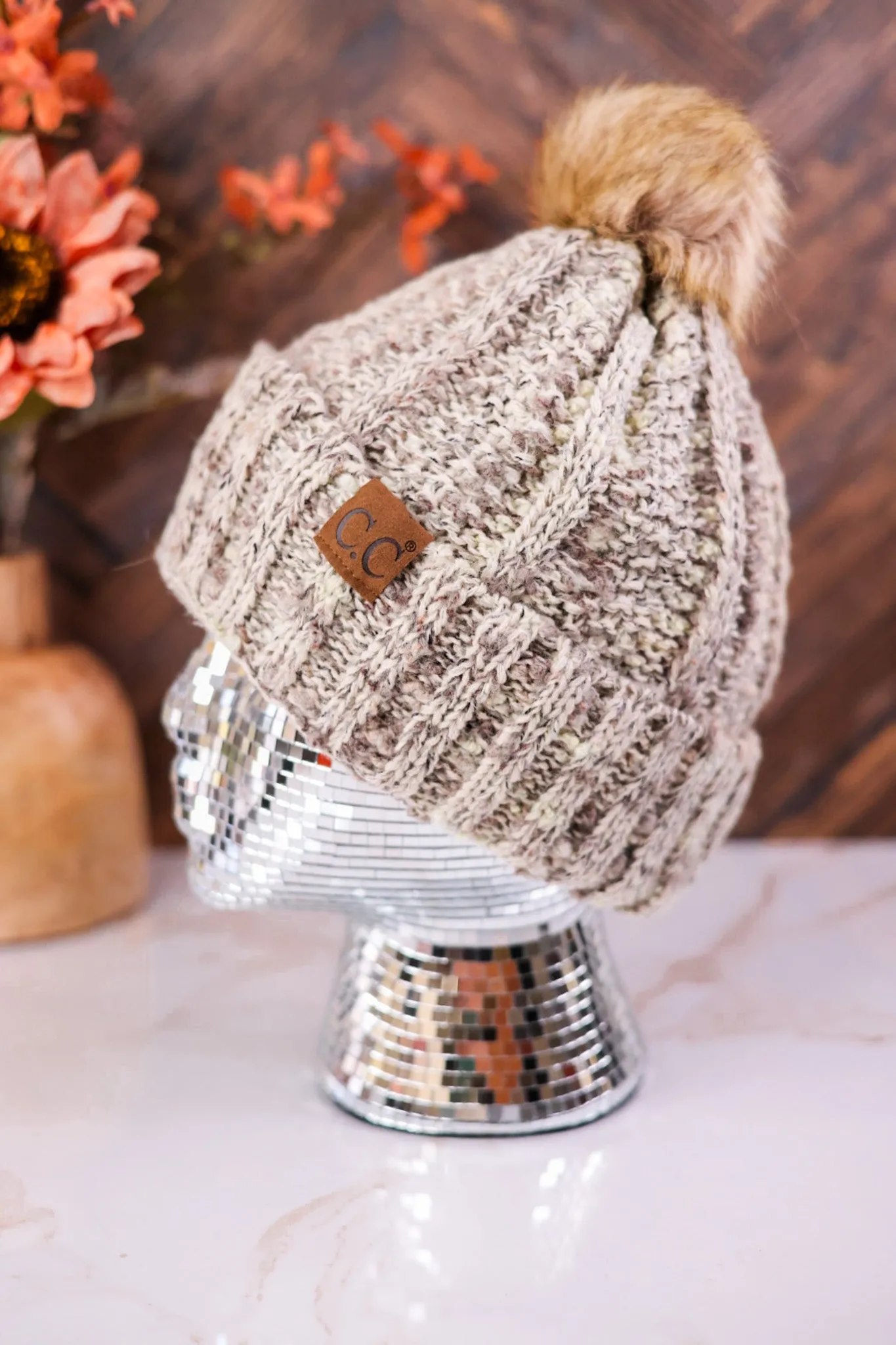 Fuzzy Popcorn Confetti Fur Pom Beanie