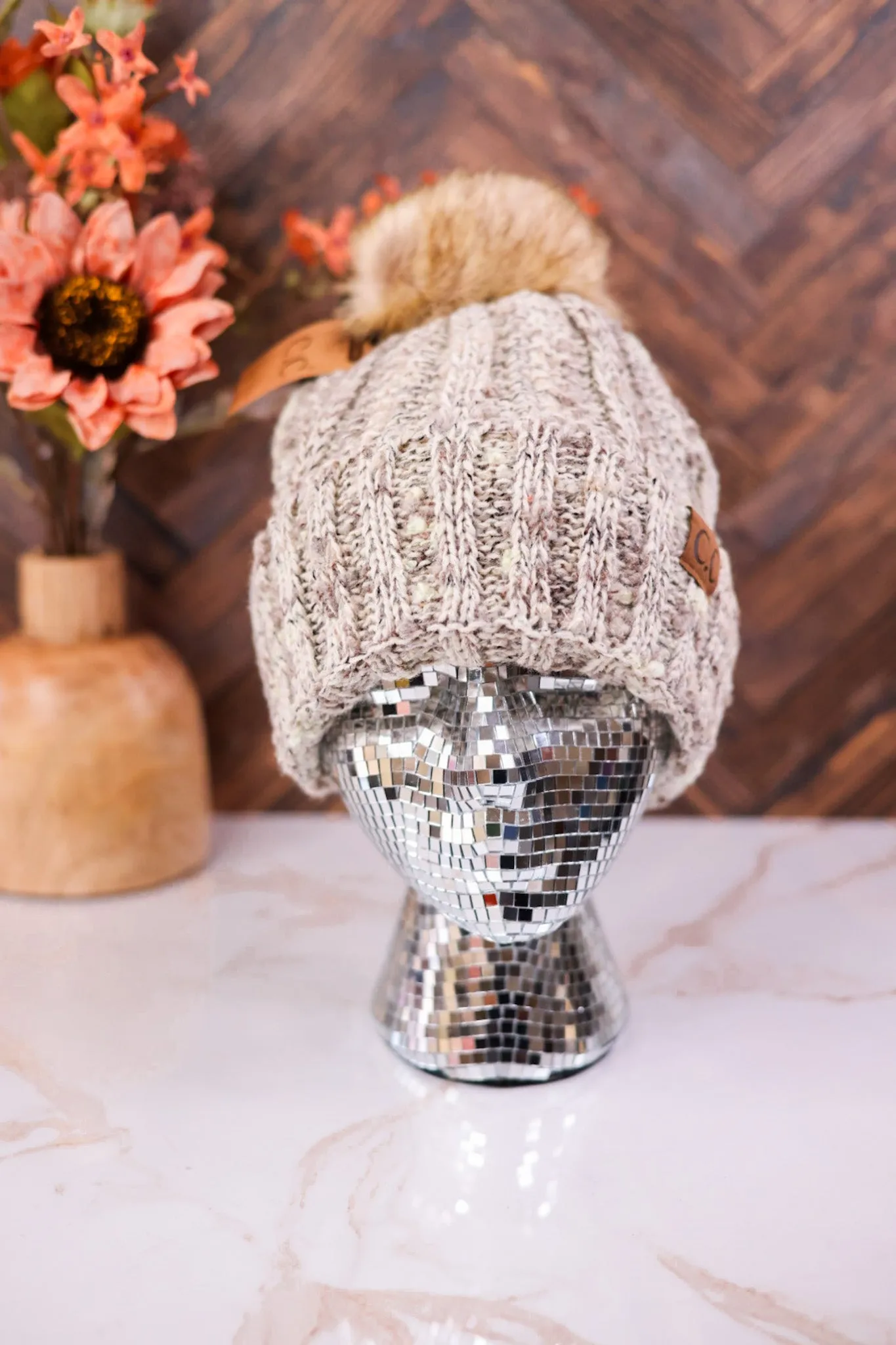 Fuzzy Popcorn Confetti Fur Pom Beanie