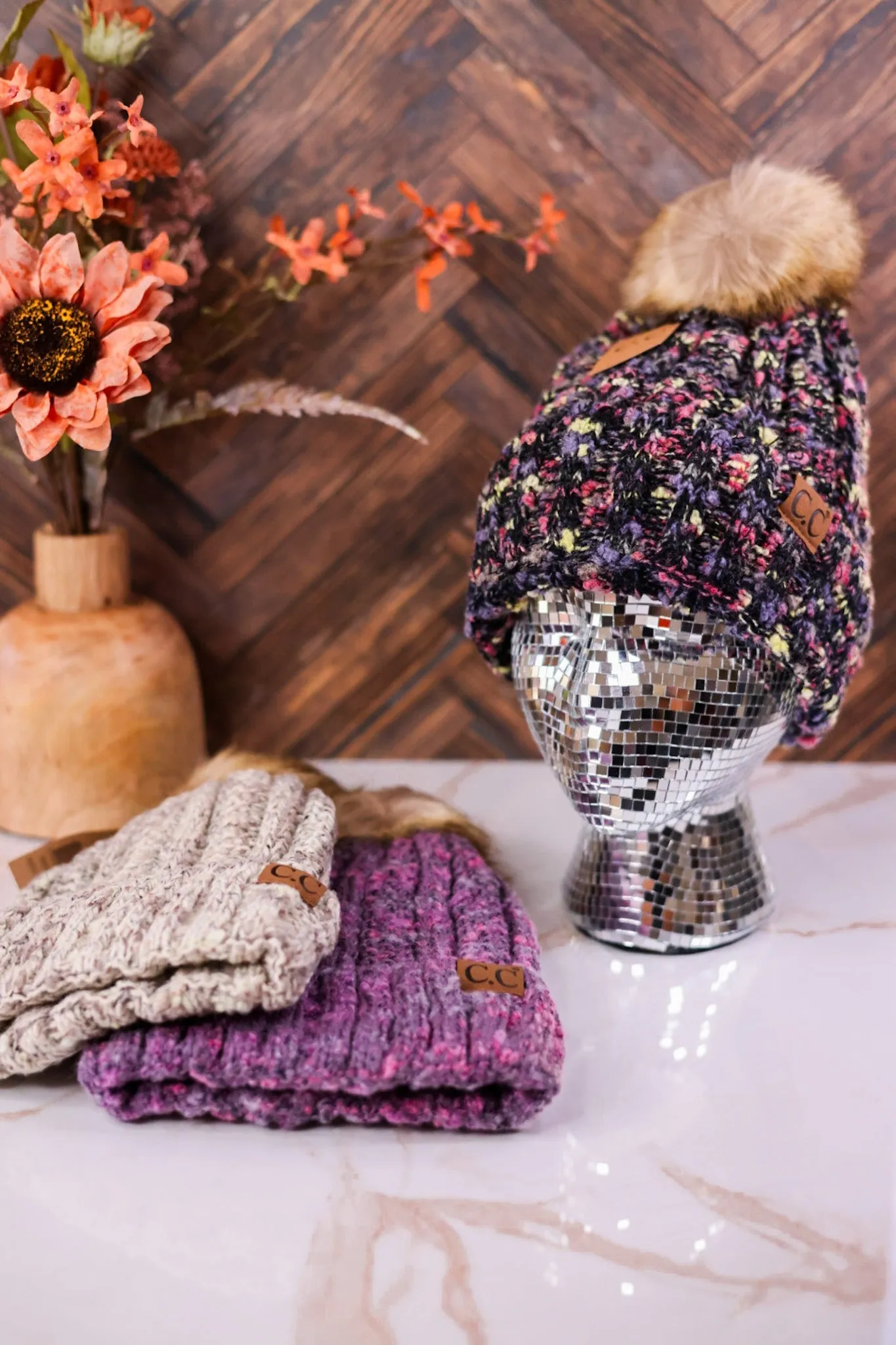 Fuzzy Popcorn Confetti Fur Pom Beanie