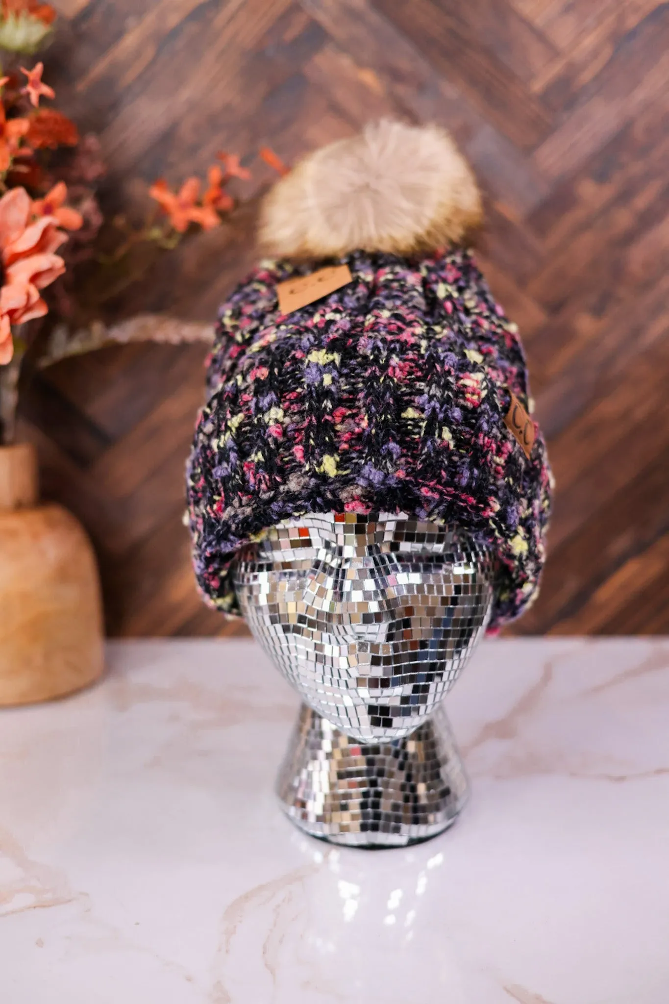 Fuzzy Popcorn Confetti Fur Pom Beanie