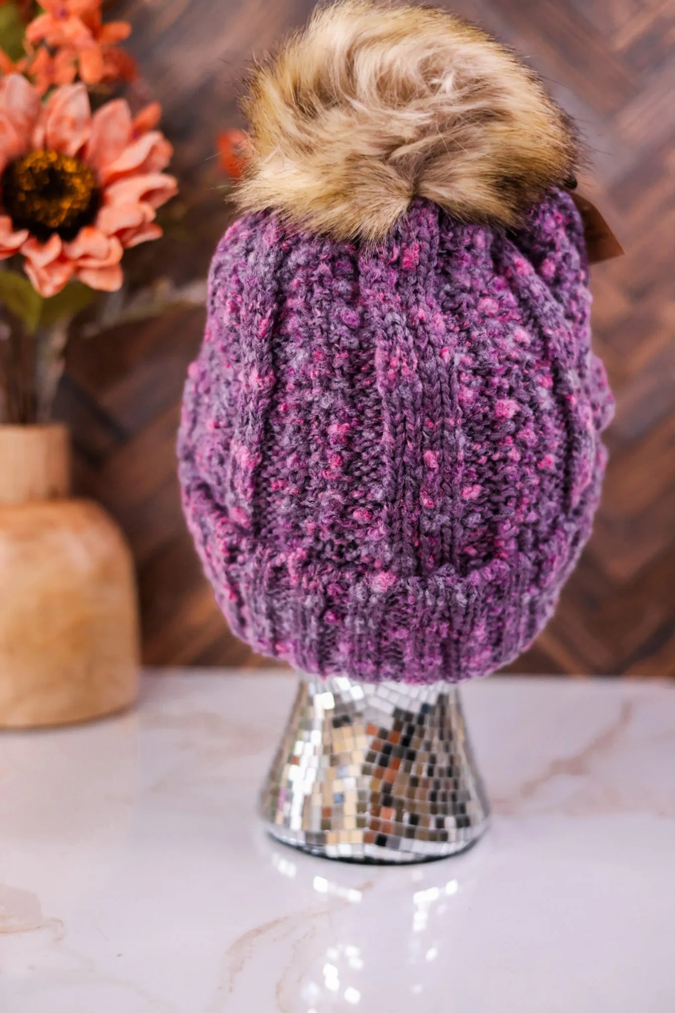 Fuzzy Popcorn Confetti Fur Pom Beanie