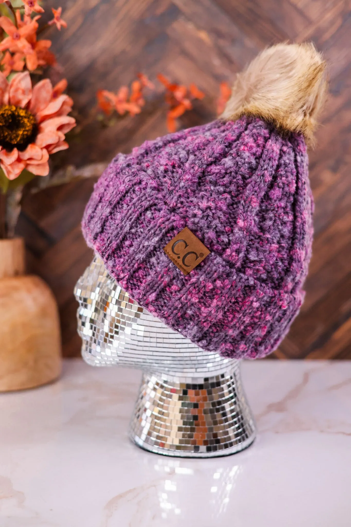 Fuzzy Popcorn Confetti Fur Pom Beanie