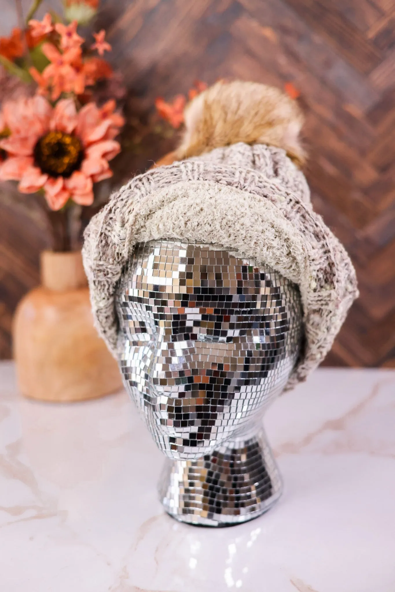 Fuzzy Popcorn Confetti Fur Pom Beanie