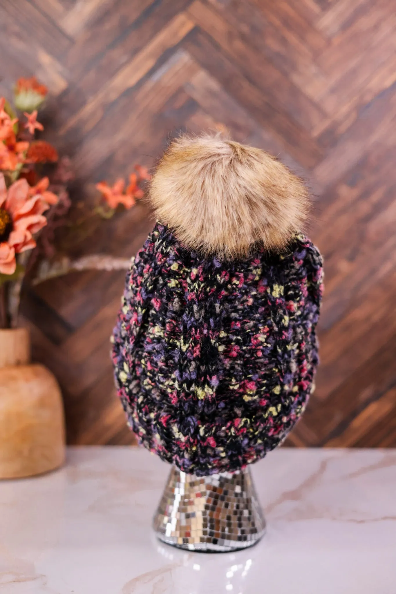 Fuzzy Popcorn Confetti Fur Pom Beanie