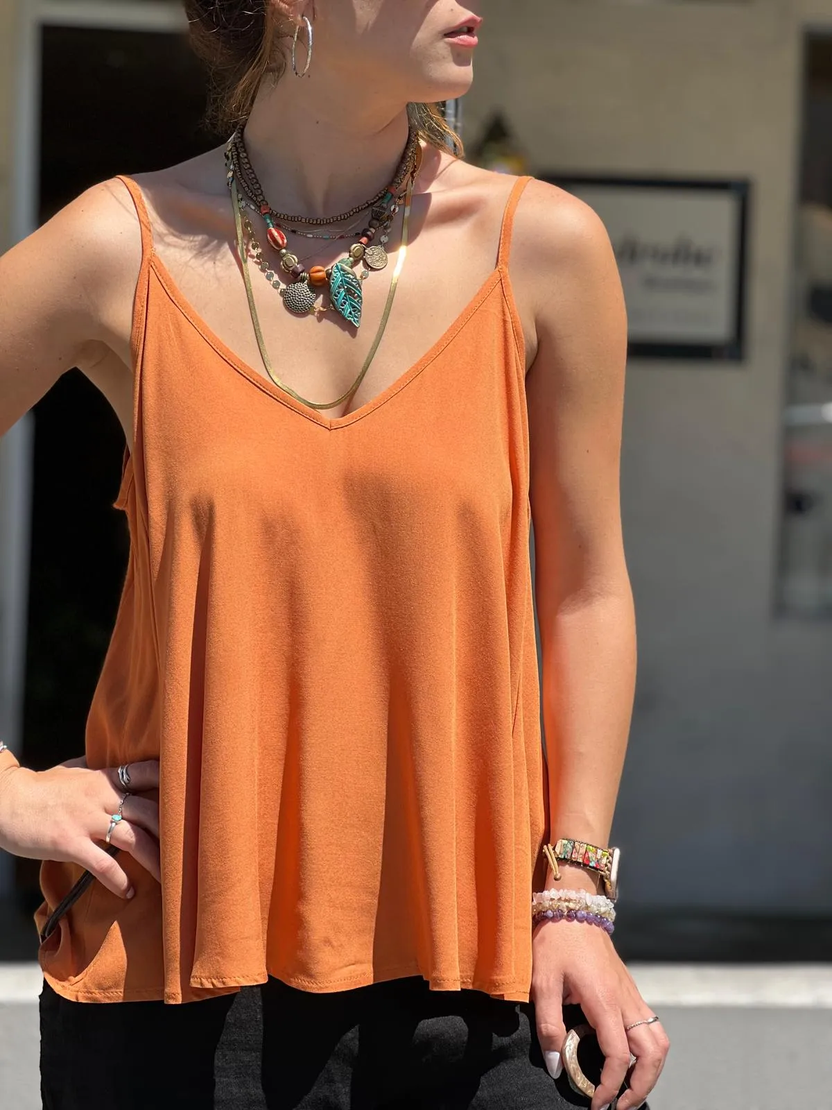Green Viscose Tunic with Adjustable Strap