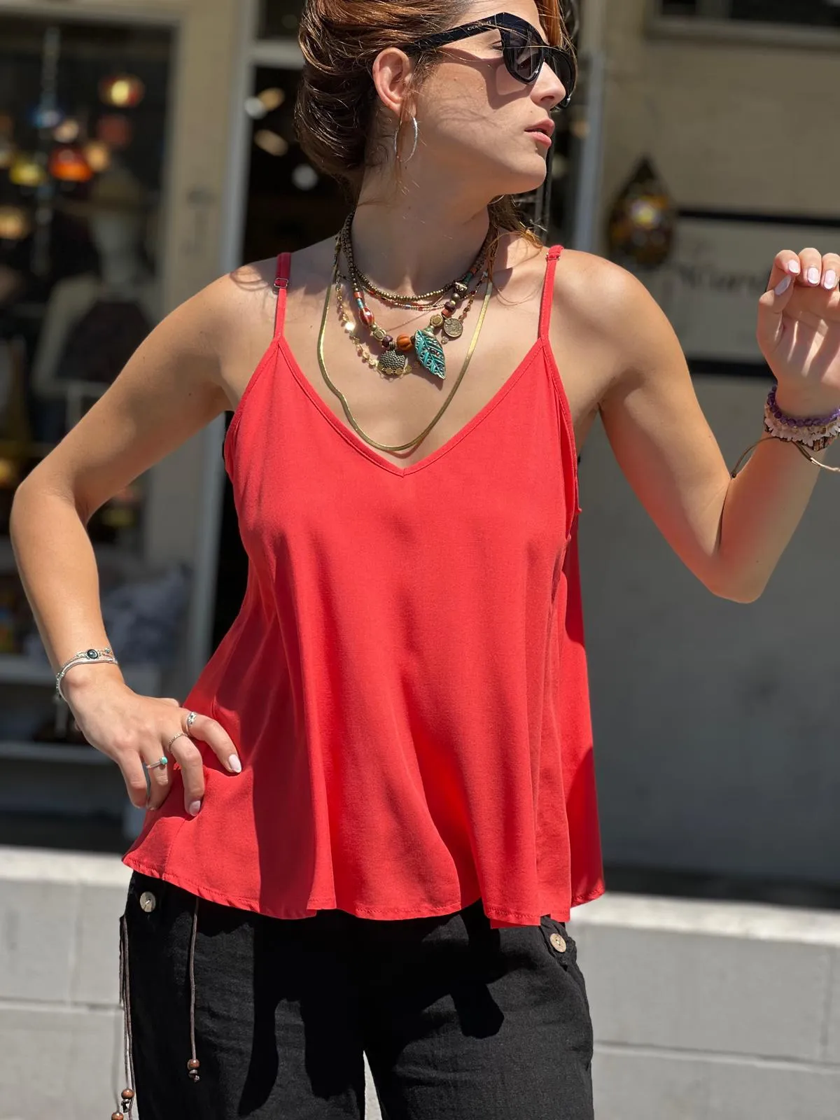 Green Viscose Tunic with Adjustable Strap