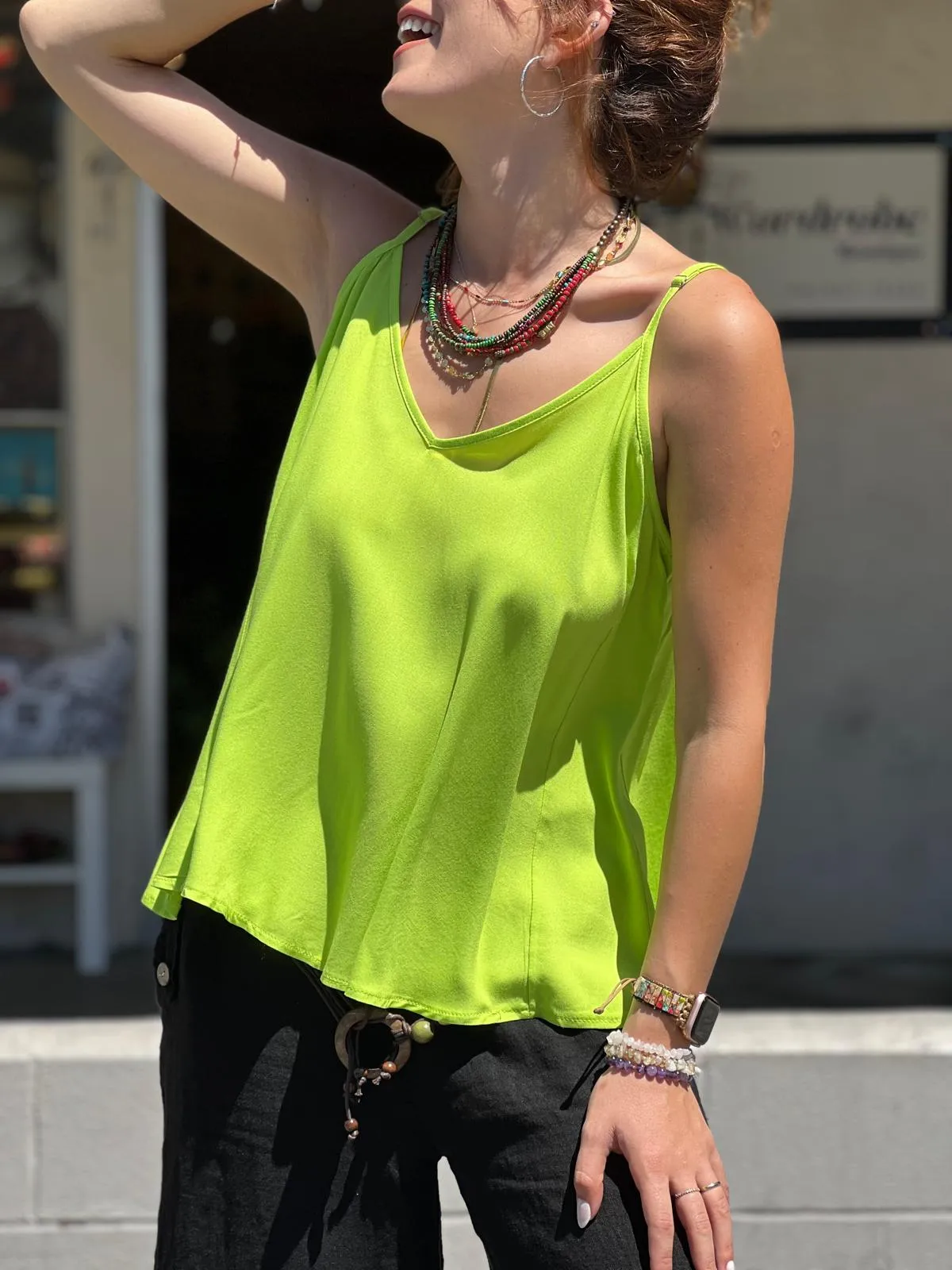 Green Viscose Tunic with Adjustable Strap