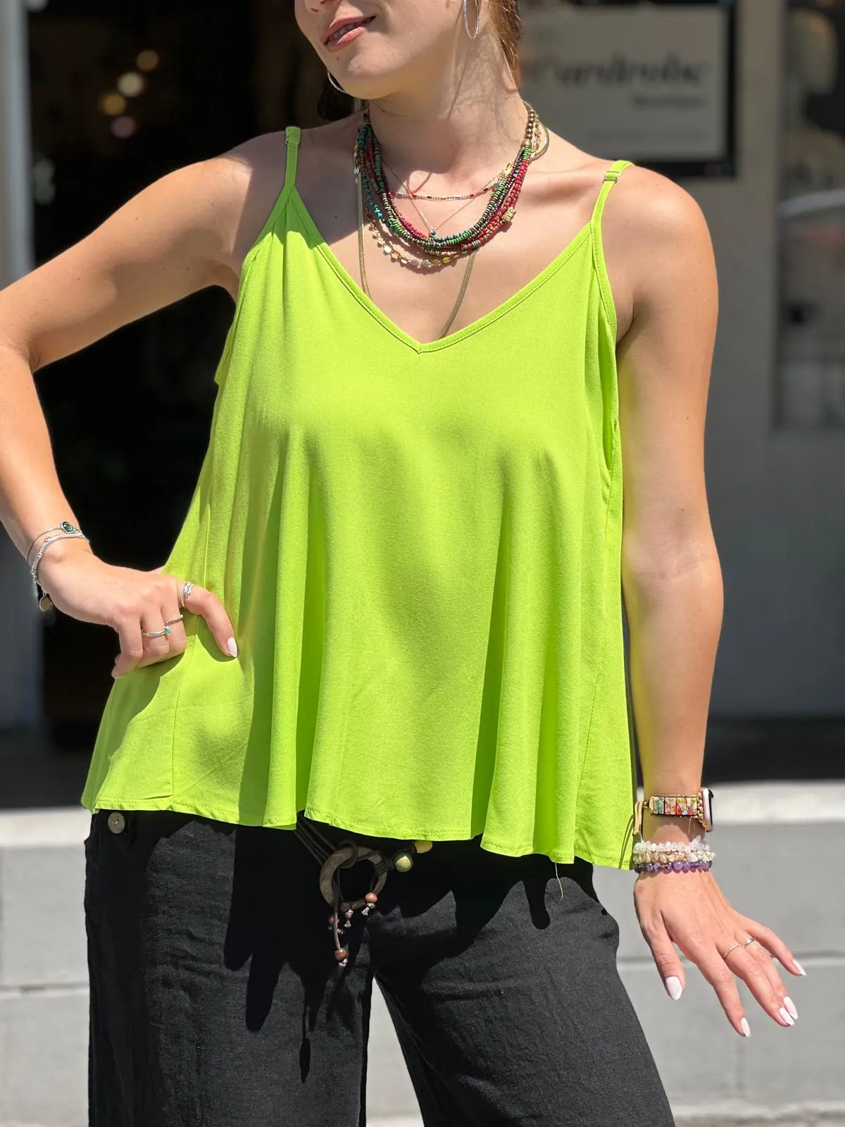 Green Viscose Tunic with Adjustable Strap