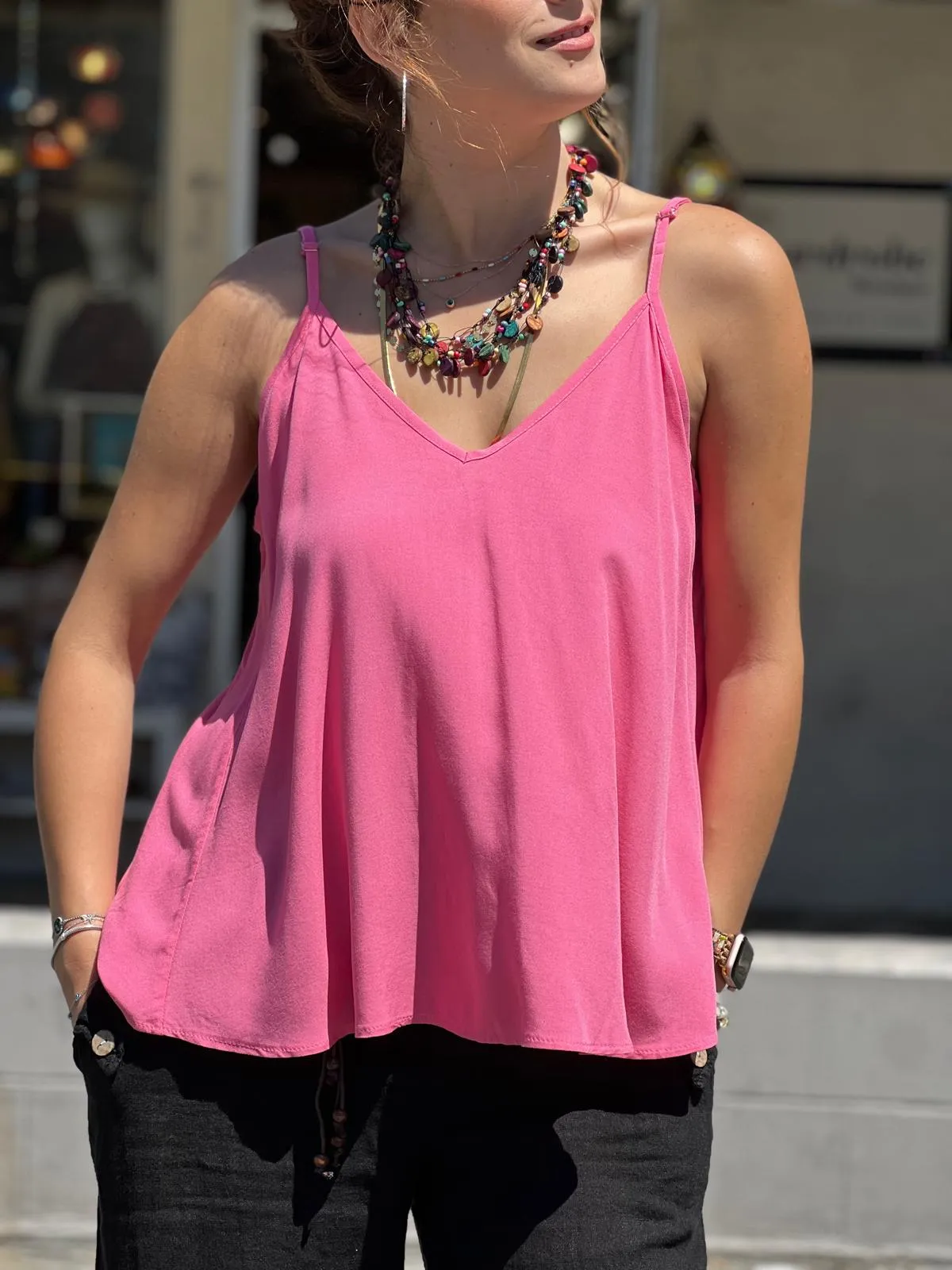 Green Viscose Tunic with Adjustable Strap