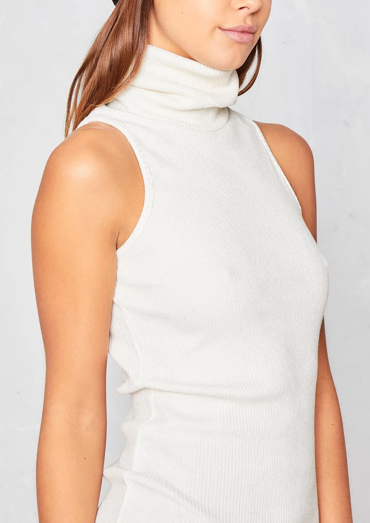Haleigh Cream Knit Glitter Ribbed Turtle Neck Jumper