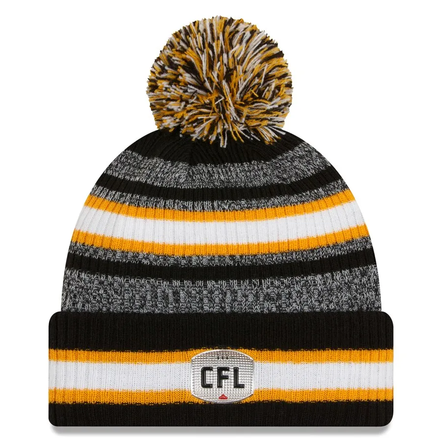 Hamilton Tiger-Cats CFL Football New Era Sideline 6 Dart Cuffed Knit Hat with Pom - Black