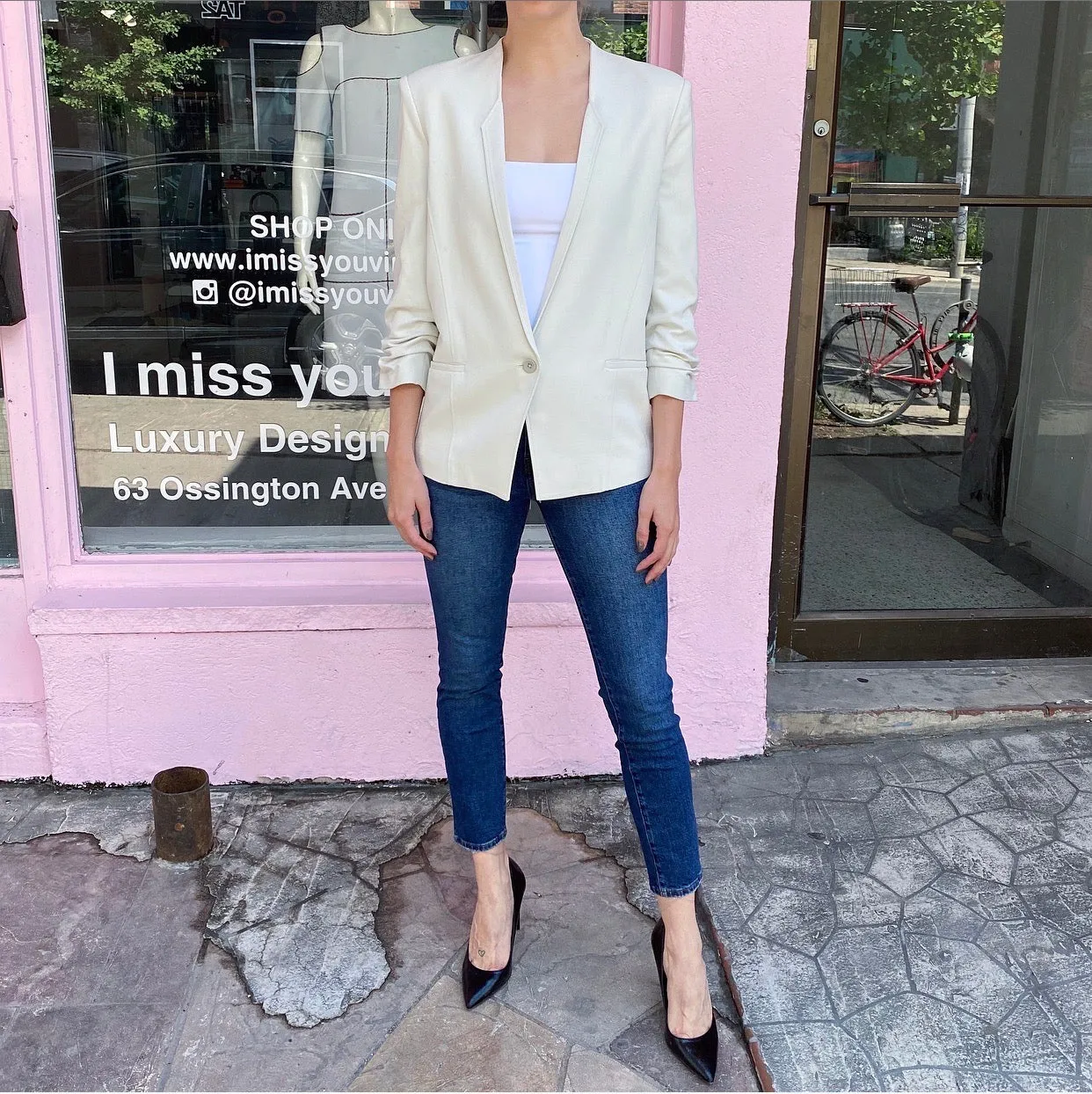 Helmut Lang Bone Grey Blazer with Gathered Sleeves - 2 / 4