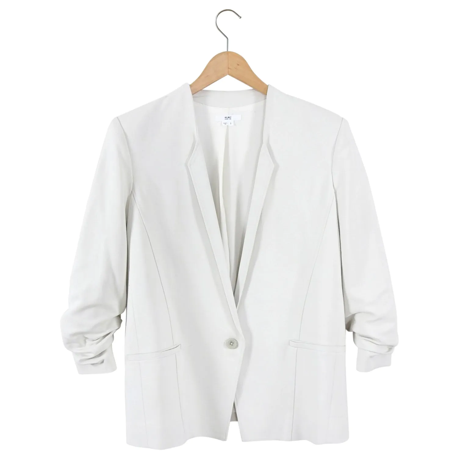 Helmut Lang Bone Grey Blazer with Gathered Sleeves - 2 / 4