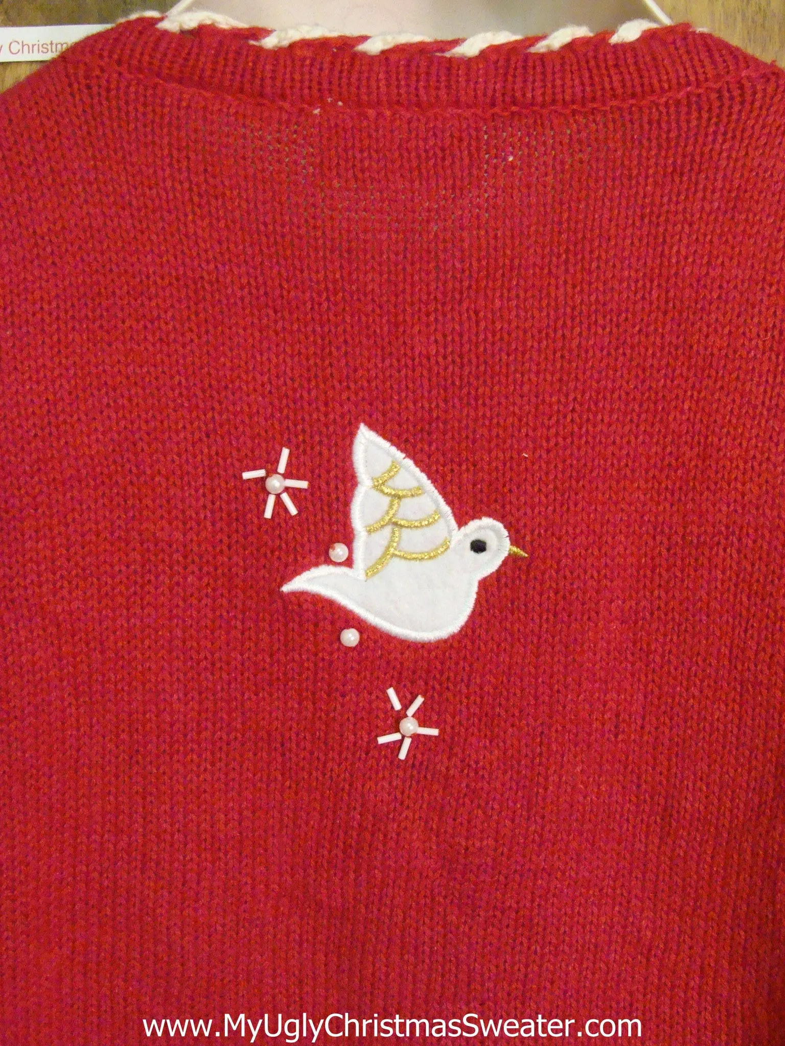 Holiday Sweater Vest with White Doves in Trees