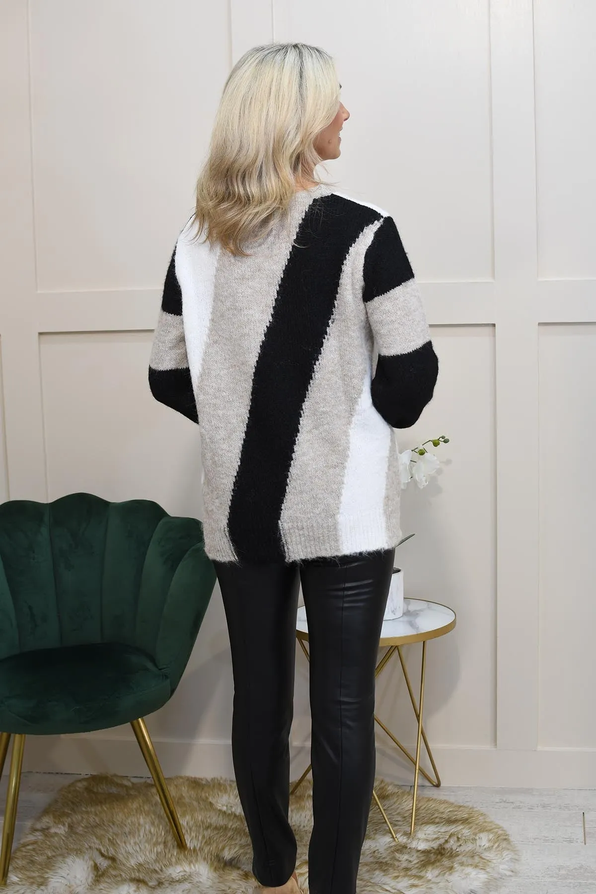 I.nco Black, Beige & White Intarsia Jumper With Frayed Detail-IN7004-00