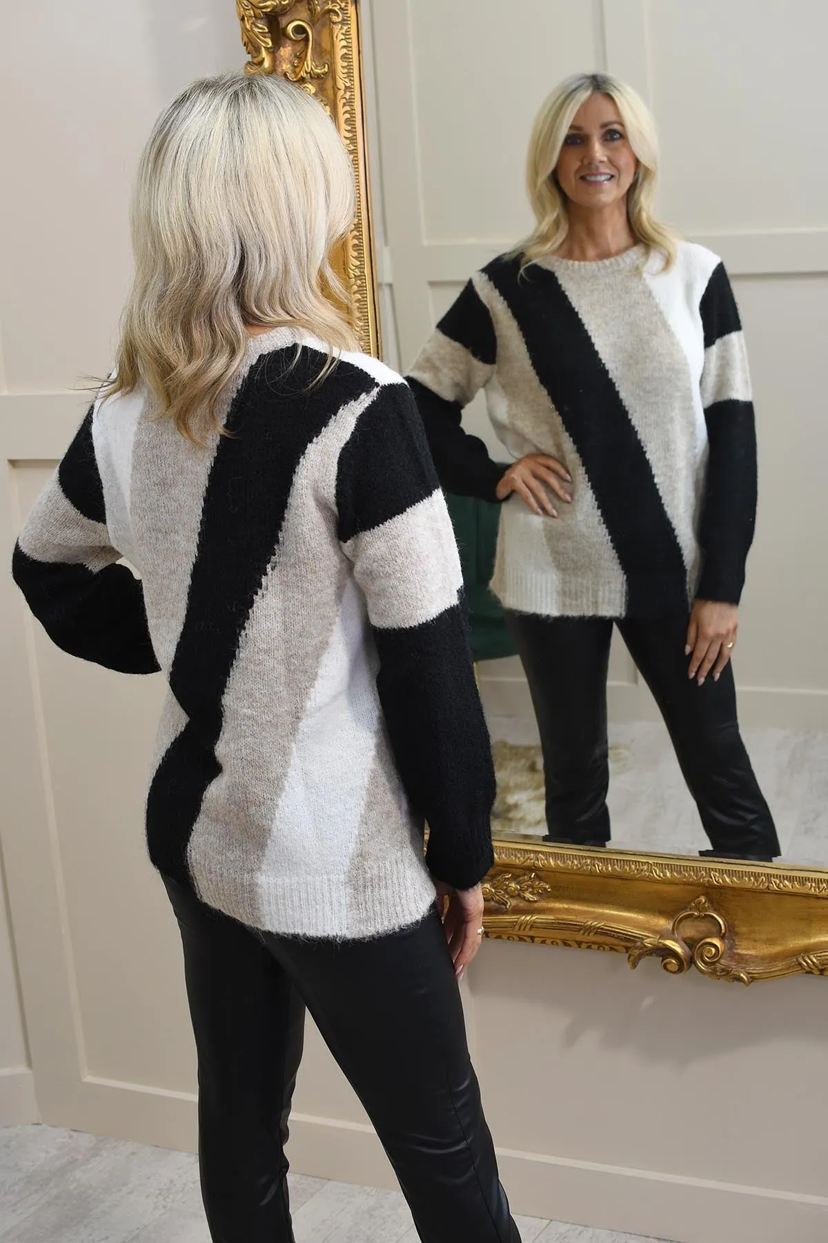 I.nco Black, Beige & White Intarsia Jumper With Frayed Detail-IN7004-00