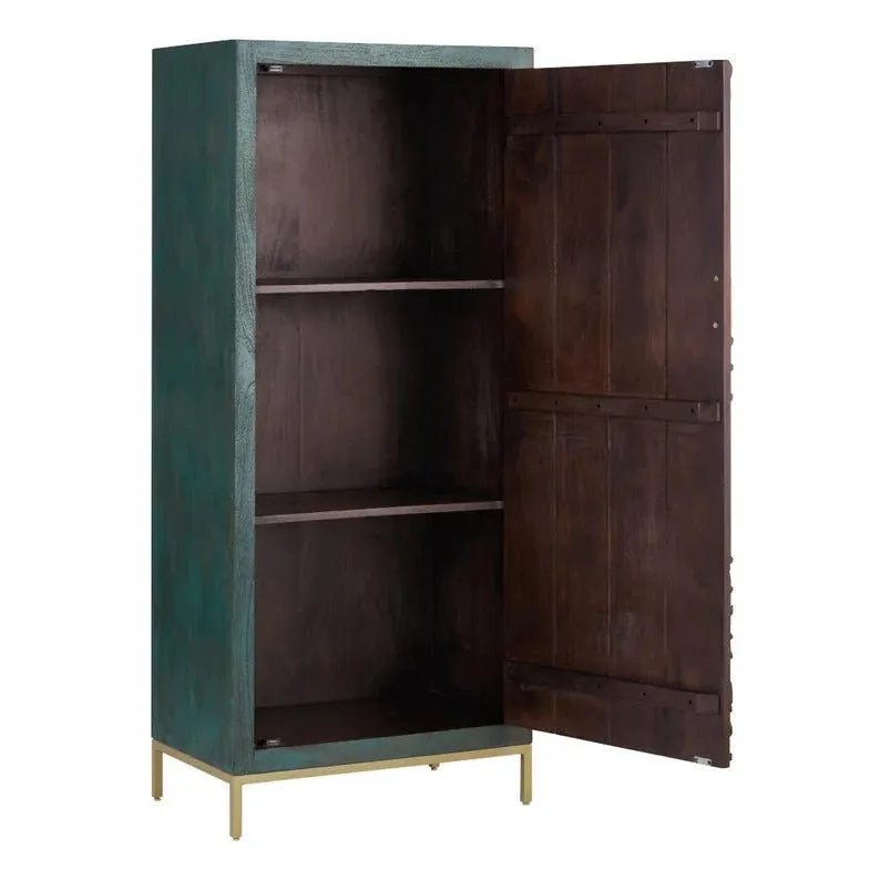 Indian Design Hand Carved Wood Peacock Armoire Wardrobe