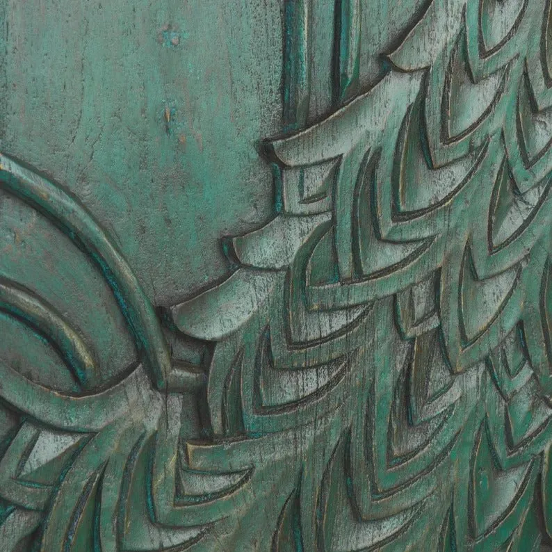 Indian Design Hand Carved Wood Peacock Armoire Wardrobe
