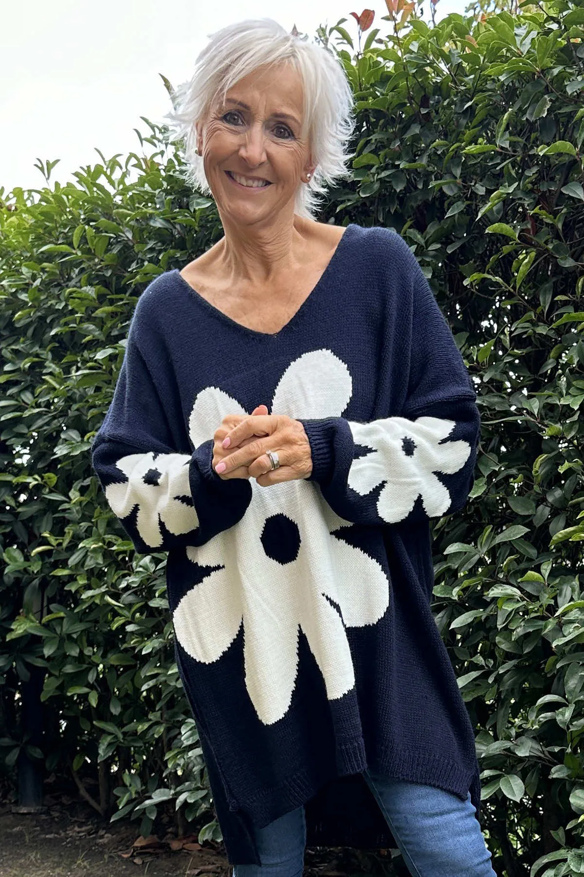 Joan Flower Knitted Jumper Navy
